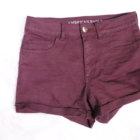 American Eagle | Hi Rise Shortie Burgundy Jean Shorts 6 - Picture 2 of 4